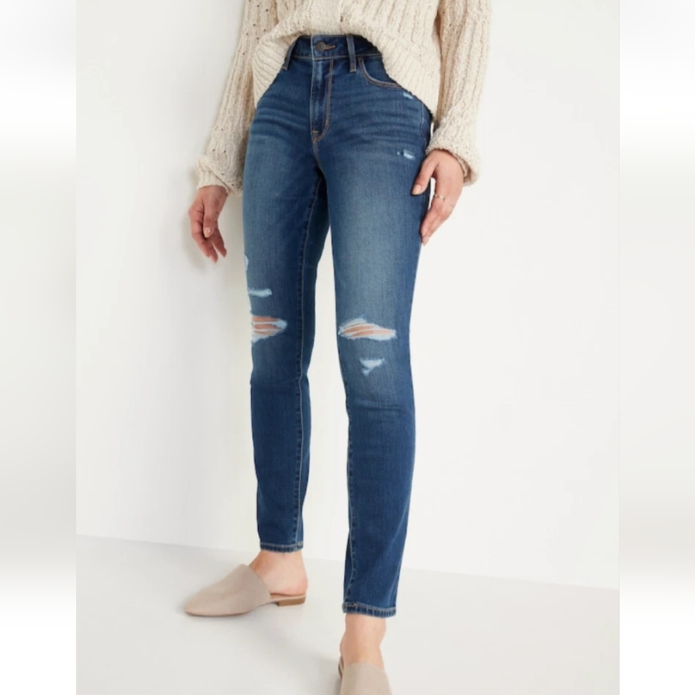 Old Navy Jeans Pop Icon Skinny Plus Size 26 Blue Mid Rise Stretch Distressed NEW